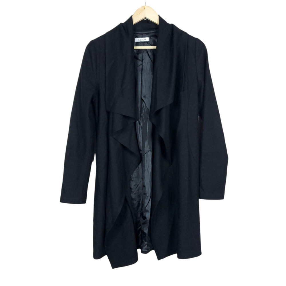 Azalea Womens Jacket Medium Black Wool Cascading Front Layering Sweater Coat